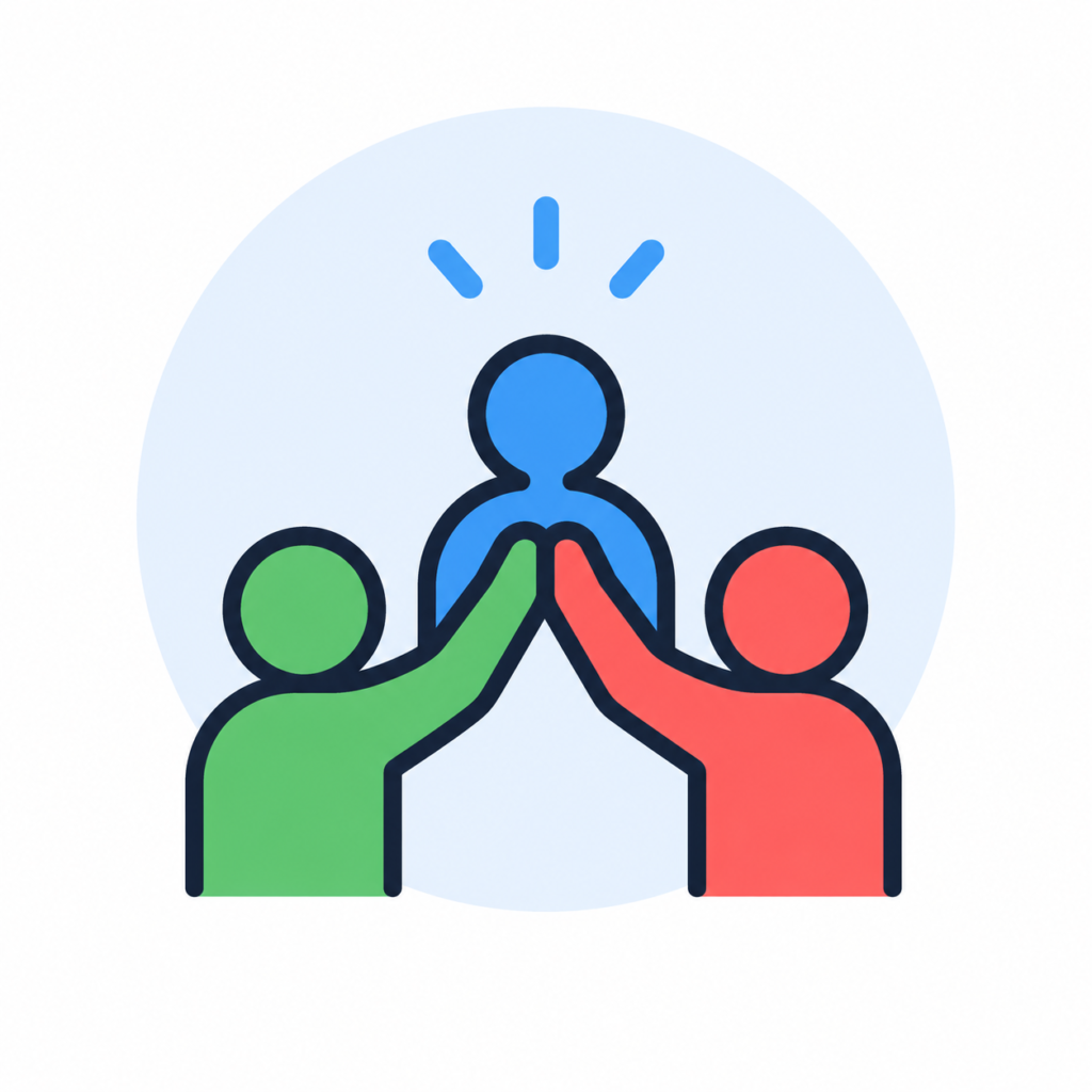 Ícono de trabajo en equipo y colaboración educativa.