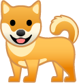 Icono ilustrado de un perro naranja sonriente con collar rojo.